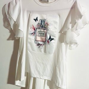 White Ruffle Sleeve Top with Floral Print